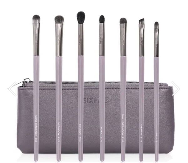 SIXPLUS シックスプラス アイシャドウブラシ メイクブラシ7本セット ウィステリアシリーズ 化粧ポーチ付き パープル