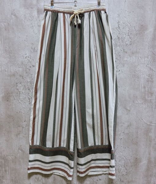 美品☆SamansaMos2blue ストライプ ワイドパンツ Lサイズ