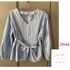 SENCE OF PLACE(センスオブプレイス) 2wayボリュームスリーブブラウス ブルー