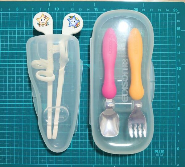 【中古】 エジソンママ スプーン フォーク はし EDISONmama カトラリー 1歳から 右利き用 小さめサイズ ハシ 補助