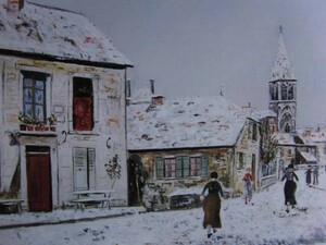 Art hand Auction Maurice Utrillo, PERSONNAGES DANS UNE RUE EN NEIGE, Overseas edition, extremely rare, raisonné, New frame included, postage included, y321, Painting, Oil painting, Nature, Landscape painting