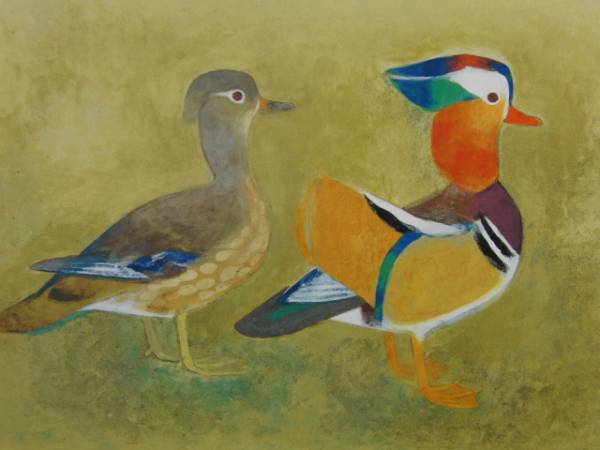 Eizo Kato, Mandarin ducks, Extremely rare framing plate, New frame included, postage included, iafa, Painting, Oil painting, Animal paintings