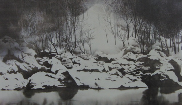 平川敏夫, 【河畔雪映】, 希少な額装用画集より, 新品額装付, 状態良好, 送料込み, 日本人画家, 絵画, 油彩, 自然, 風景画