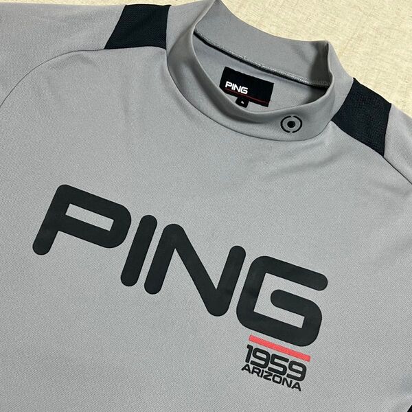 PING ピンアパレル 半袖 ドライストレッチ モックネックシャツ L グレー