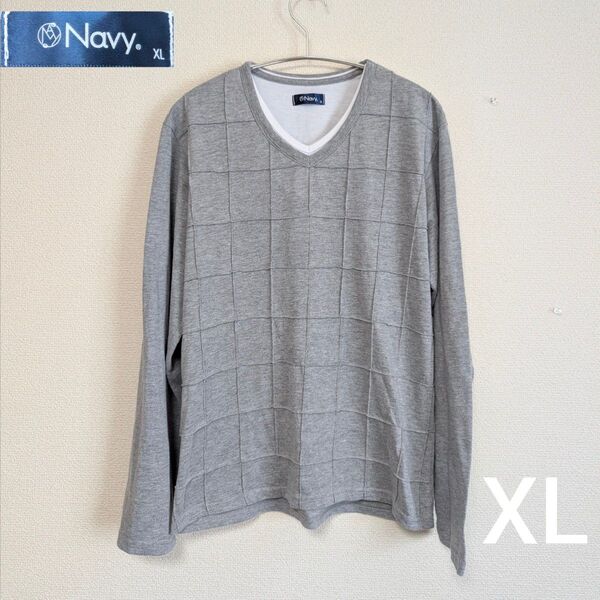 Navy グレー Vネック XL マックハウス 長袖 ロングスリーブ メンズ カットソー ロンT 長袖Tシャツ トップス XL