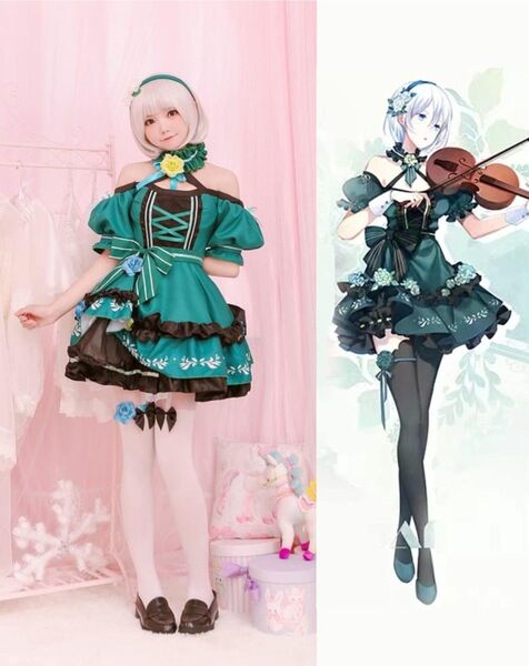 ロリータ 衣装 コスプレ衣装 コスチューム ハロウィン イベント リボン メイド コスプレ グリーン オフショルダー