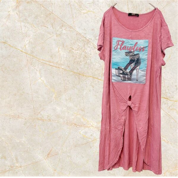 Flawless ハイヒールデザインチュニック 1X 半袖 カットソー 半袖Tシャツ Tシャツ ビジュー