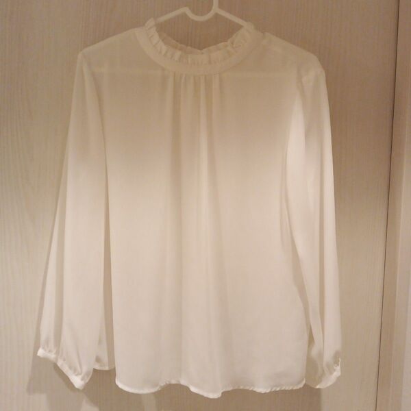 ロペピクニック 白 長袖 シフォン ブラウス ハイネック モックネック フリルネック