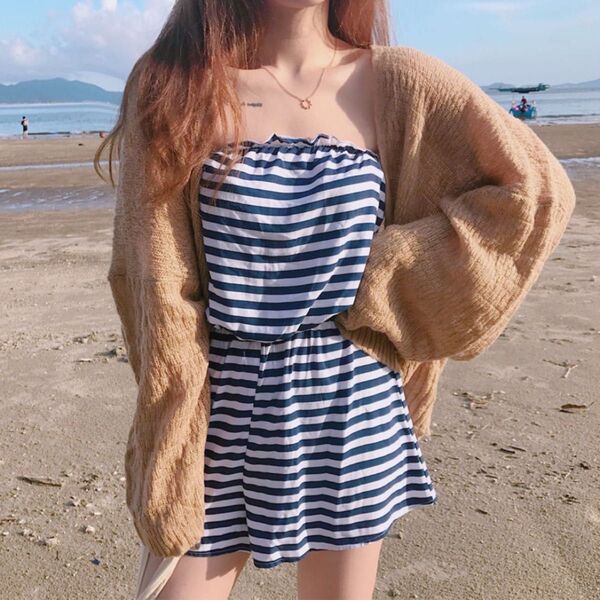 サマーカーディガン 夏 カーディガン 日除け 海 プール ニット カーディガン 薄手 長袖 UVカット 韓国 大人 ブラウン
