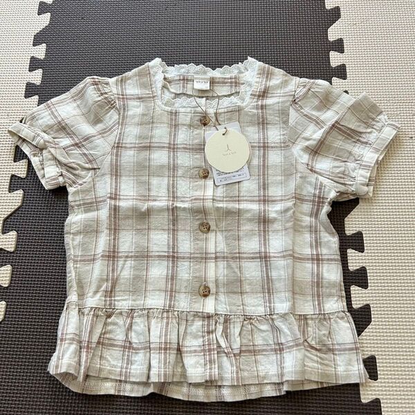 新品 テータテート tete a tete ベージュ チェック パフスリーブ トップス 120
