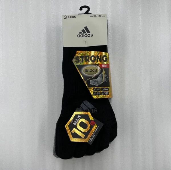 靴下 3足 <新品> 消臭 5本指 ソックス 26-28cm ブラック グレー ダークグレー adidasアソートセット