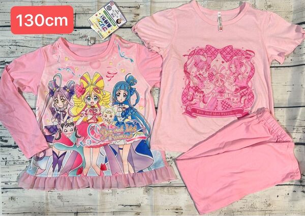新品 キミとアイドルプリキュア 光るパジャマ 長袖 半袖 パジャマ プリキュア 女の子 ルームウェア 半袖Tシャツ 130cm