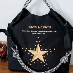 星の刺繍 かわいい ナイロン トートバッグ ショルダー 2way M