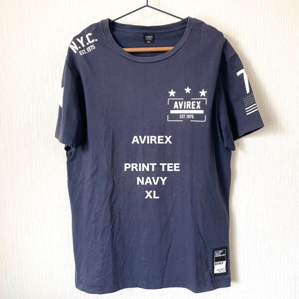 【AVIREX】アヴィレックス プリントTシャツ 半袖 夏服 ミリタリー 匿名配送 紺色 ネイビー XL メンズ