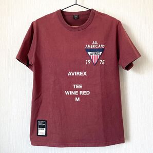 【AVIREX】アヴィレックス 刺繍 Tシャツ 半袖 夏服 クルーネック ミリタリー 匿名配送 ワインレッド M メンズ