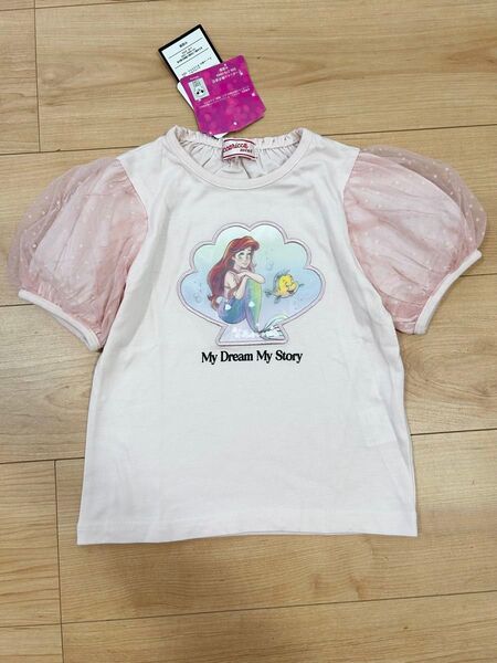 新品☆ しまむら パフ袖チュール 半袖Tシャツ アリエル 110