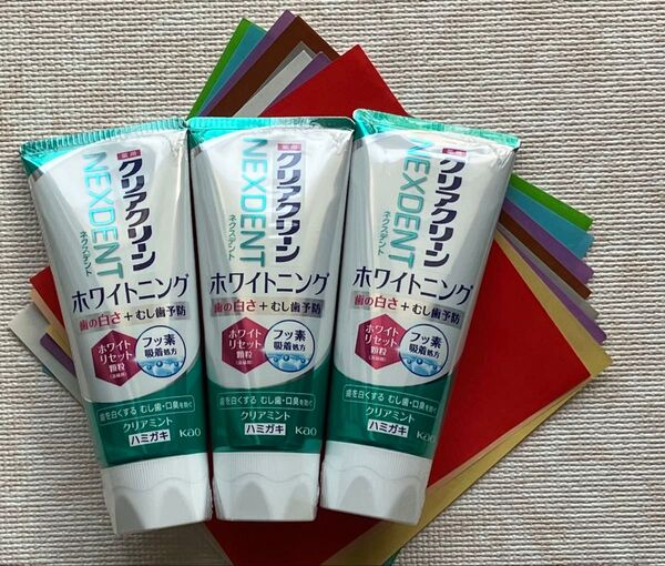 クリアクリーン NEXDENT ホワイトニング クリアミント 120g×3本、おりがみ×1枚