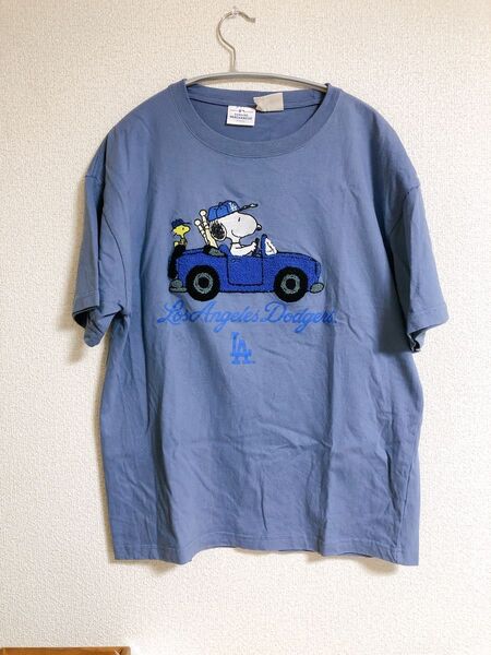 MLB ドジャース×スヌーピー PEANUTS Tシャツ コラボ Tシャツ 半袖 古着 L