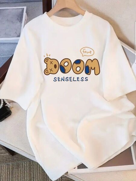 グラフィックプリントの女性用カジュアルTシャツ - ルーズフィット、半袖、ラウンドネック、オールシーズントップス、夏2025