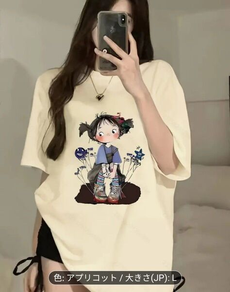 女性用キュートなキャラクターグラフィックTシャツ - ブラック半袖、ゆったりフィット、夏のカジュアルトップス、風変わり&モンスター