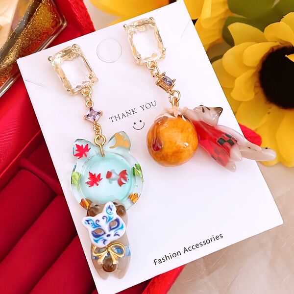 大人可愛い 猫ちゃん 夏 夏祭り 花火大会 浴衣 ハンドメイド ピアス イヤリング レディース アクセサリー