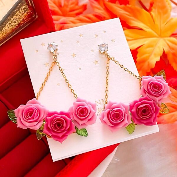数量限定 お洒落 薔薇 たか見え ゆらゆら♪ ハンドメイド ピアス イヤリング レディース アクセサリー