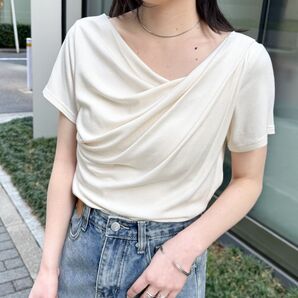 新品 未使用 RANAN 2WAYドレープオフショルリブTシャツ 接触冷感・UV対策 オフホワイト Mサイズ