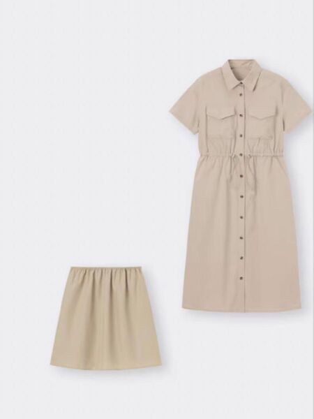 gu ワークシャツワンピース シャカシャカ素材 ベージュ Sサイズ 羽織 ロングワンピ