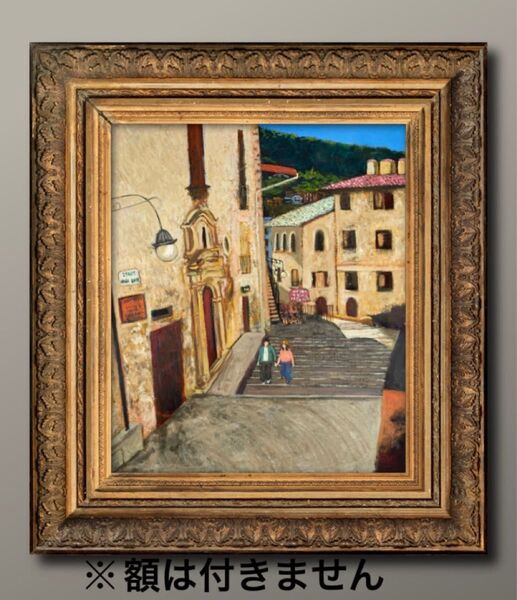 イタリアの街並 風景画 油彩画 絵画 油絵 F10 キャンバス オリジナル 自作 ハンドメイド oil painting art