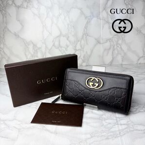 09 美品 GUCCI グッチ インターロッキング ラウンドファスナー 長財布