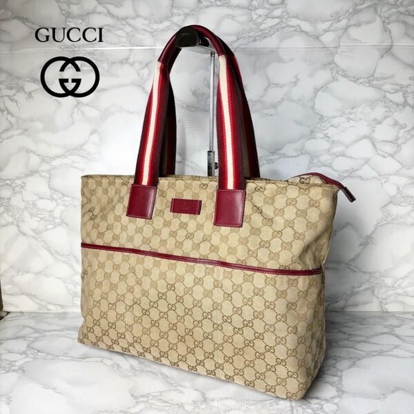 511 美品 GUCCI グッチ シェリーライン トートバッグ ハンドバッグ 肩掛け GGキャンバス
