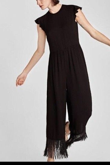 ZARA オールインワン 袖フリル裾フリンジ