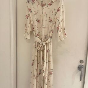 正規品 ワンピース ロング 花柄 リランドチュール オフホワイト ロング丈 七分袖