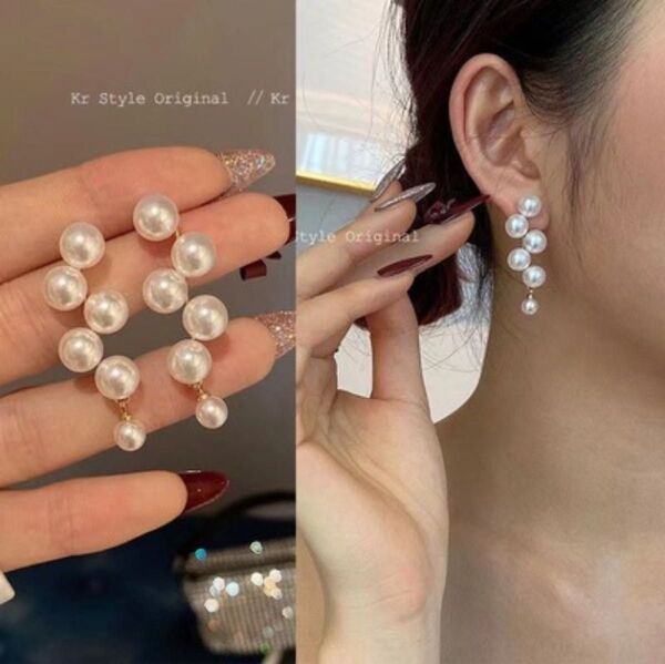 【残り2個!】 揺れる 高級感 おしゃれ 上品 シンプル パール ロングピアス ゴールド 韓国