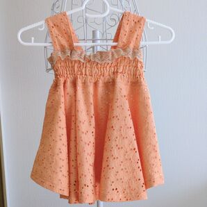 子ども服 刺繍ワンピース レース オレンジ 女の子【100㌢】