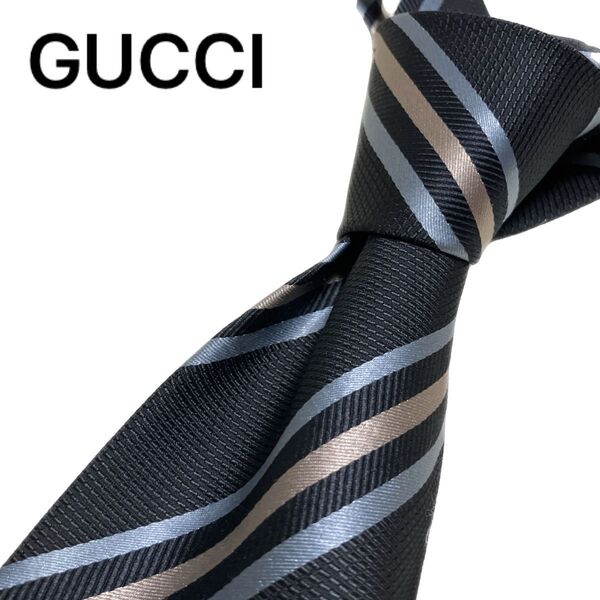 【正規品◎おしゃれ】定価24,800円 gucci グッチ ネクタイ ストライプ ビジネス ブラック 送料無料
