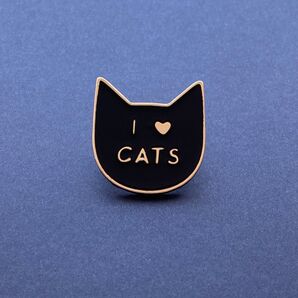 ピンバッチ 黒猫 クロネコ くろねこ 猫大好きロゴ I LOVE CATS 贈り物 プレゼント 簡易ラッピング付き 猫好きさんへ
