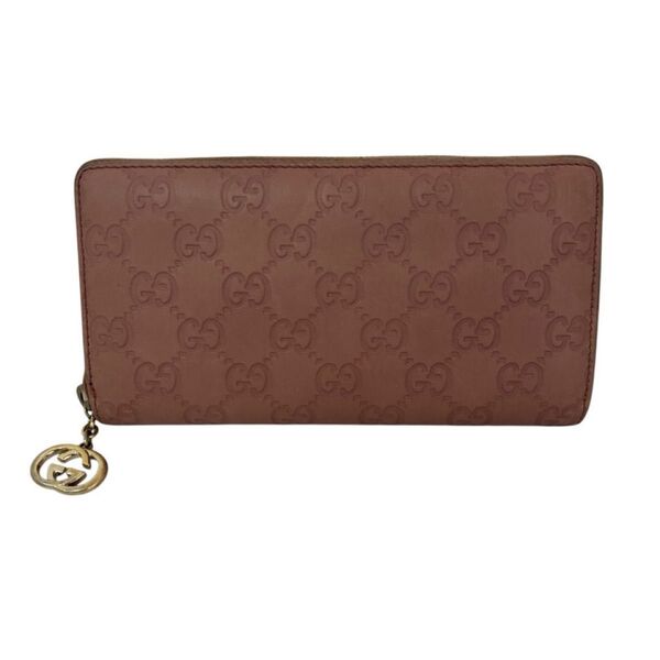 GUCCI グッチ 財布 長財布 ラウンドファスナー シマ レザー ベージュ