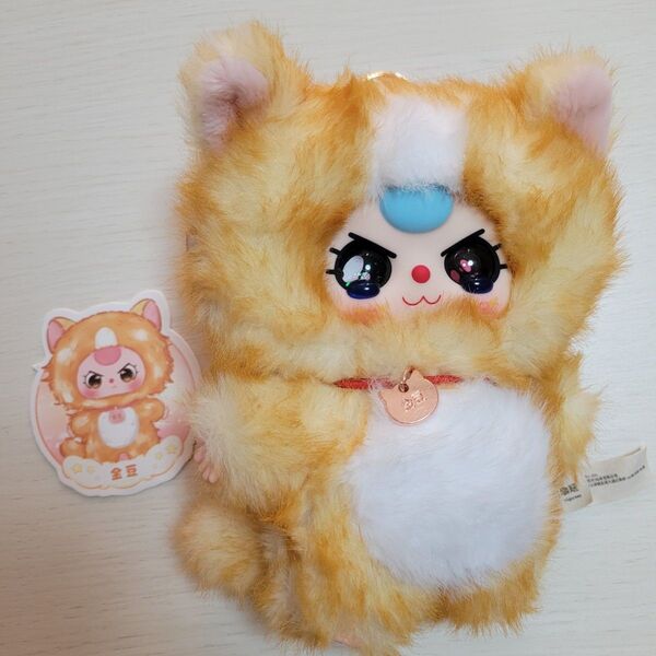未使用 Baby Three 猫シリーズ ぬいぐるみキーホルダー オイルアイ オッドアイ 黄色 金豆