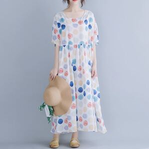 WE23 水玉 水彩画カラー パステルカラー マキシワンピース パステルカラー 水色 乳白色カラフル オレンジ