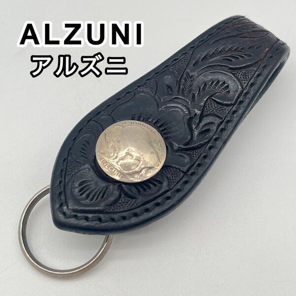 ALZUNI アルズニ ベルトループキーホルダー キーケース キーリング レザー バイカー ヌメ革 ブラック 黒 シンプル