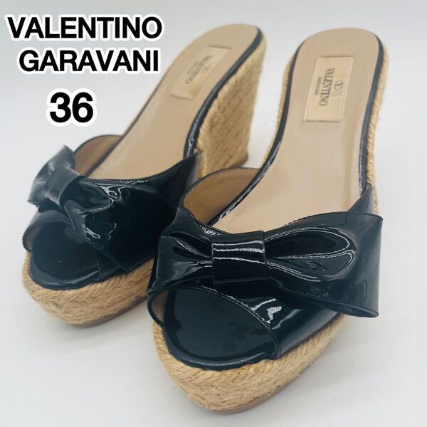 Valentino Garavani ヴァレンティノガラヴァーニ ウェッジソールサンダル リボン レザー ブラック エスパドリーユ