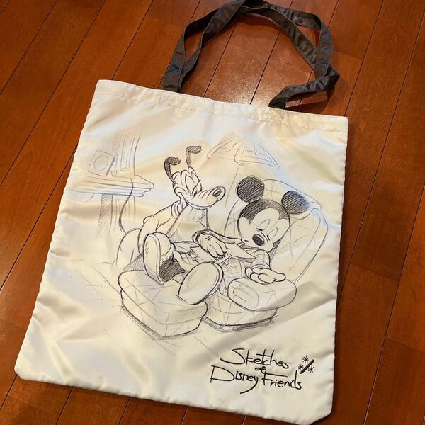 東京ディズニーリゾート限定 ミッキー&プルート スケッチ風バッグ 鉛筆スケッチ トートバッグ