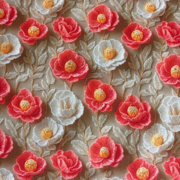 長さ100cm*110cm(幅) 新柄3D立体刺繍風ホットピンク花柄コットンプリント生地ハンドメイド用 シーチングハギレ生地
