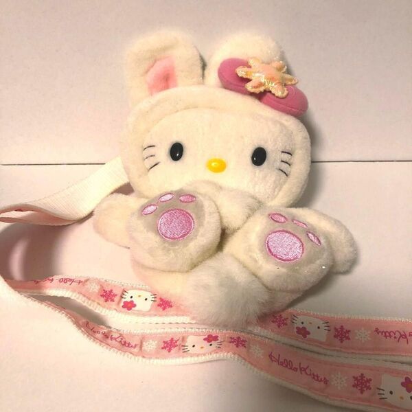 【レア】雪うさぎキティちゃん ネックストラップ付き携帯ケース