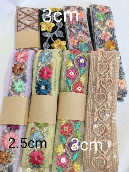 インド刺繍リボン お得セット♪1m×8本セット アクセサリー、ストラップ、ハンドメイド資材
