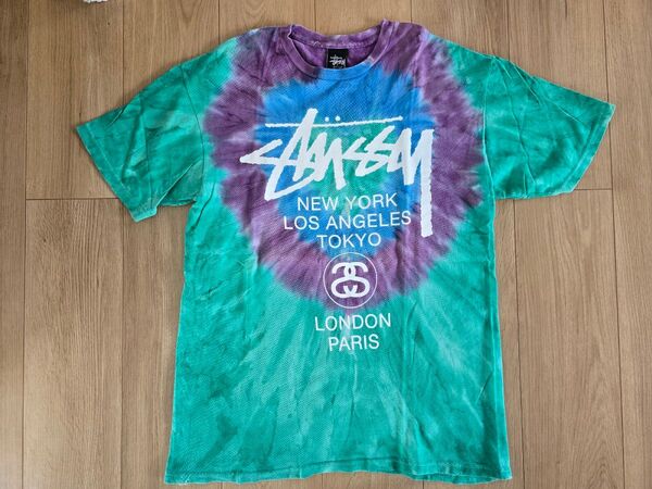 STUSSY ステューシー ワールドツアー タイダイ Tシャツ グリーン Mサイズ