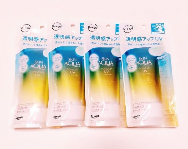 ロート スキンアクア トーンアップ UVエッセンス 日焼け止め ミントグリーン 80g 4本セット 未開封