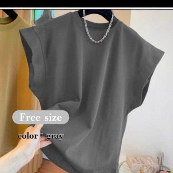 カットソー トップス グレー Tシャツ フレンチスリーブ デザイン シンプル 無地 レディース