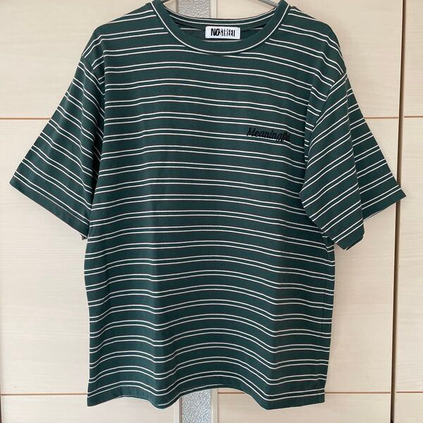 しまむら NOSTREET ボーダー 半袖 Tシャツ クルーネック メンズM 緑系 グリーン系